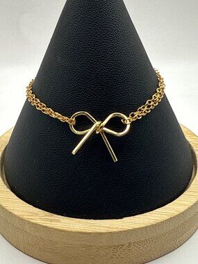 Dainty Gold Tone Layered Chain Bow Bracelet Minimalist Coquette Tie The Knot Cha